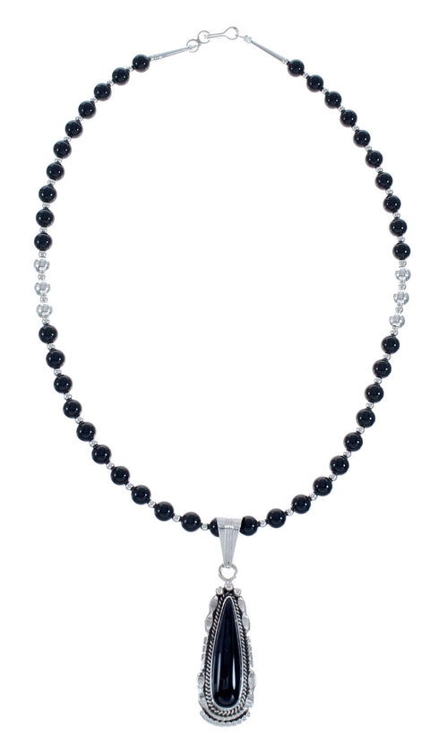 Sterling Silver Navajo Onyx Bead Necklace AX128217